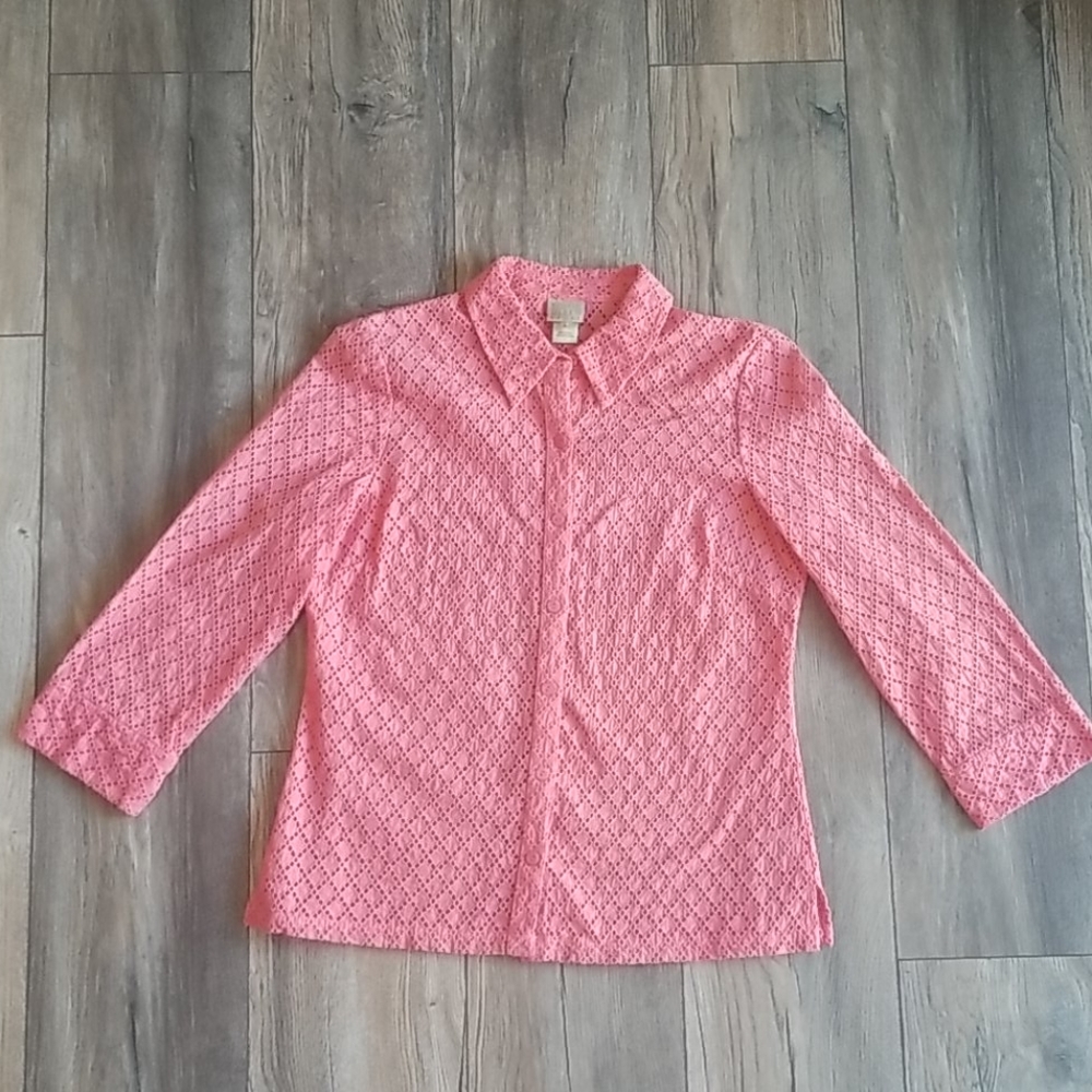 Sigrid Olsen Sport Pink Collar Blouse, Size M
